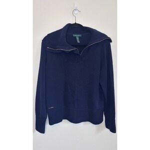 Lauren Ralph Lauren Navy Blue Asymmetrical Zip Ribbed Collar Sweater XL Womens